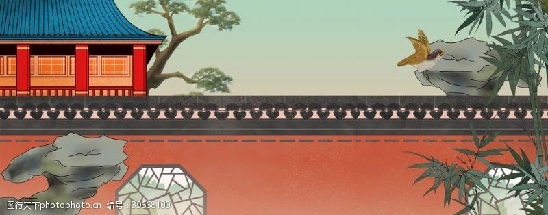 浮雕背景墙中国风古典园林城墙江南园林图片