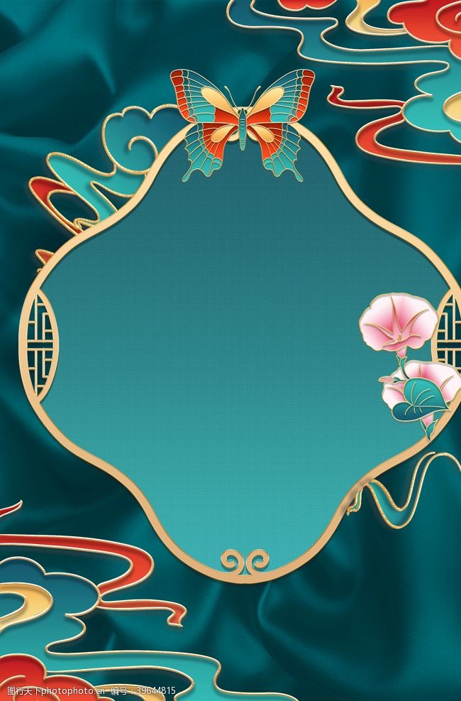 背景中国中式浮雕边框丝绸背景图片