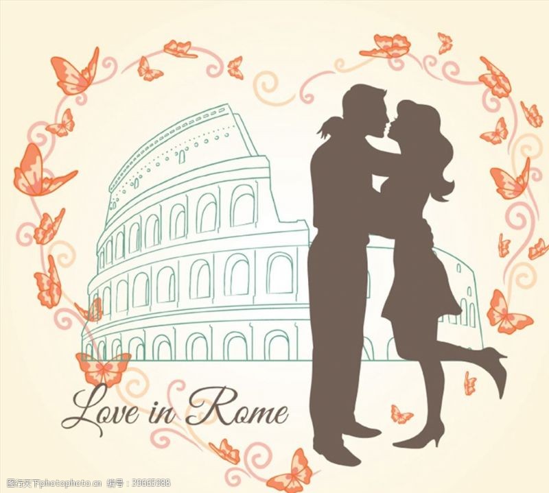 蝴蝶插画爱在罗马插画图片