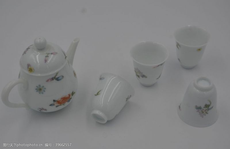传统茶文化景德镇手工小碎花新彩茶具一套图片