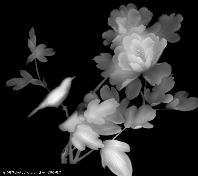 木兰精雕图浮雕图灰度图黑白图图片