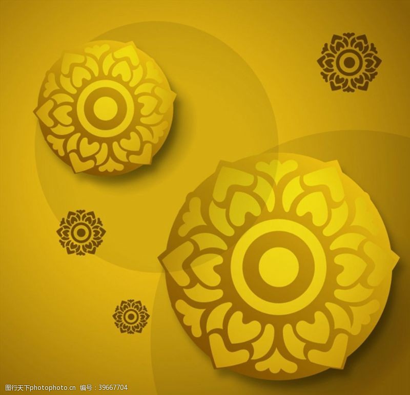 圆形花纹金色花朵圆盘背景图片