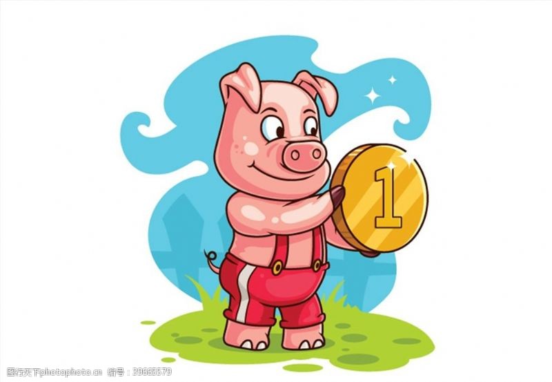 背带裤卡通拿金币的猪图片