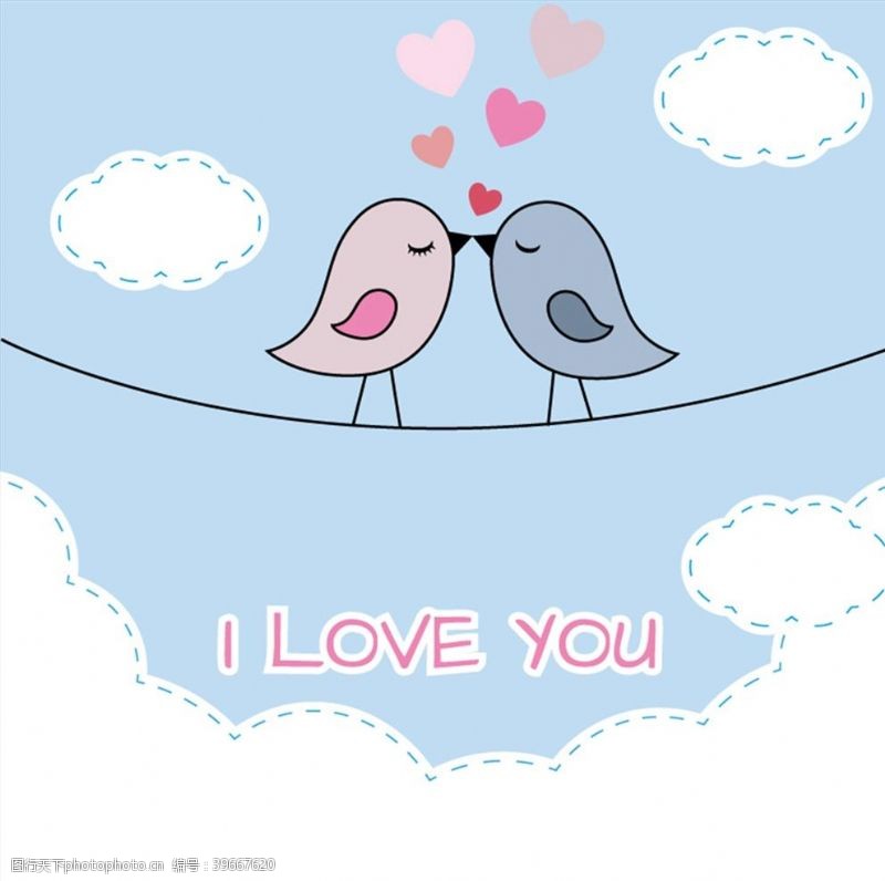 爱情鸟卡通亲吻情侣鸟图片