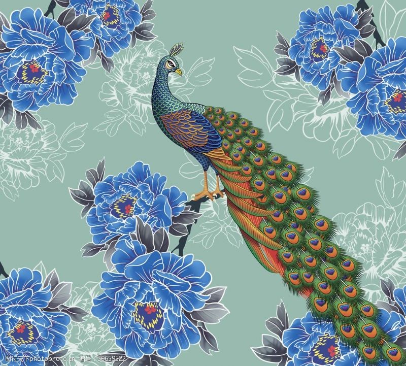 孔雀花朵花纹壁纸背景素材图片