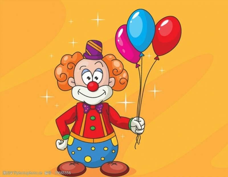 马球设计矢量素材手握气球束的小丑图片