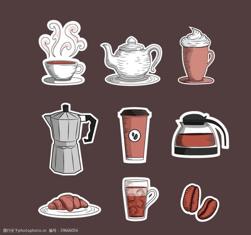 矢量咖啡壶纸质咖啡图标图片
