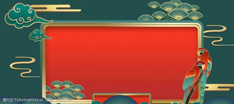 古代建筑素材中国风喜庆复古浮雕海报背景图片