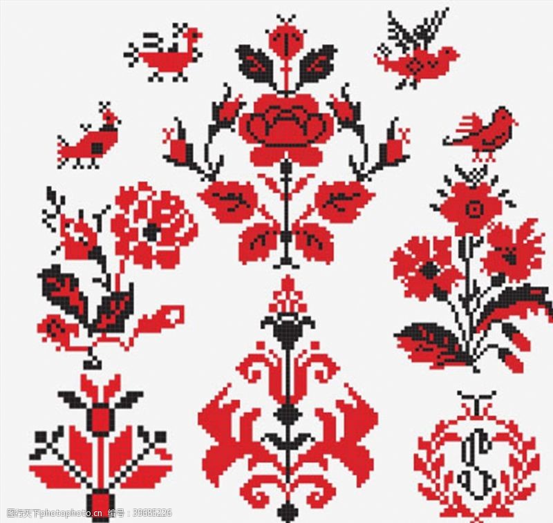 传统花朵编织花纹矢量图片