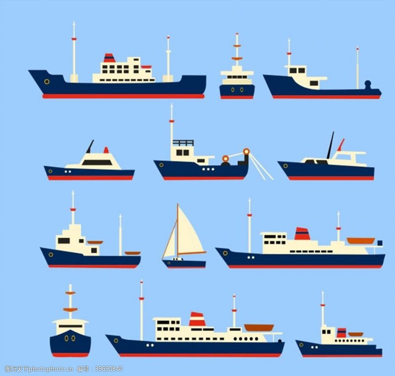 大海帆船航海轮船矢量图片