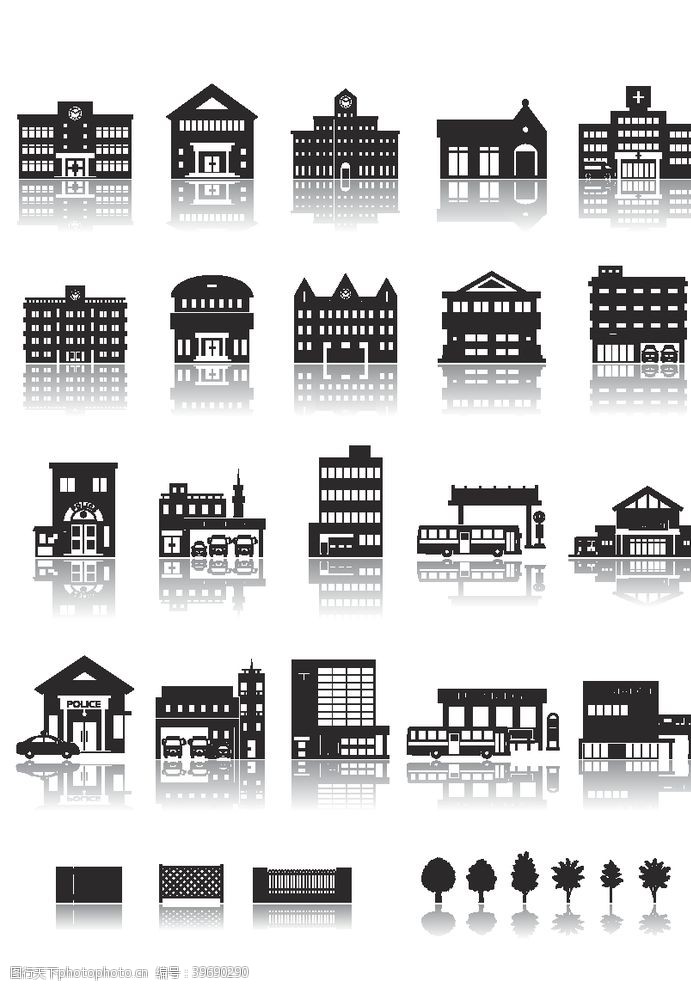 矢量城市黑白建筑矢量图片