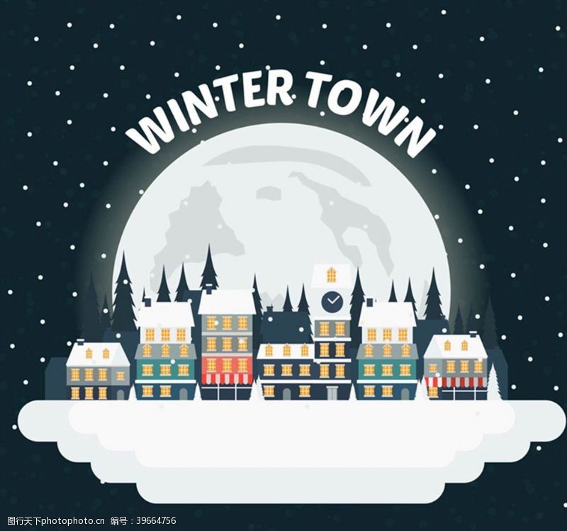 矢量城市卡通冬季城镇图片