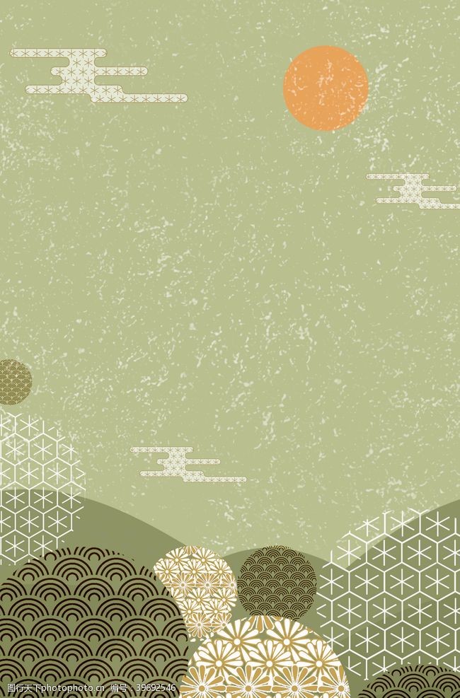 花草边框绿色日式和风花纹背景图片