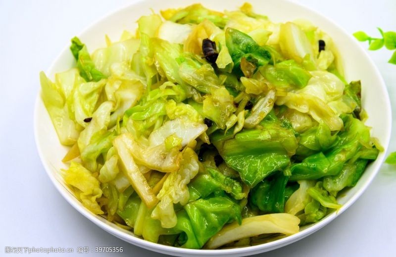 绿色葱花清炒圆白菜图片