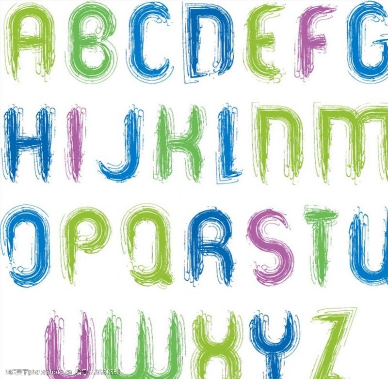 大写字母清新水彩字母矢量图片