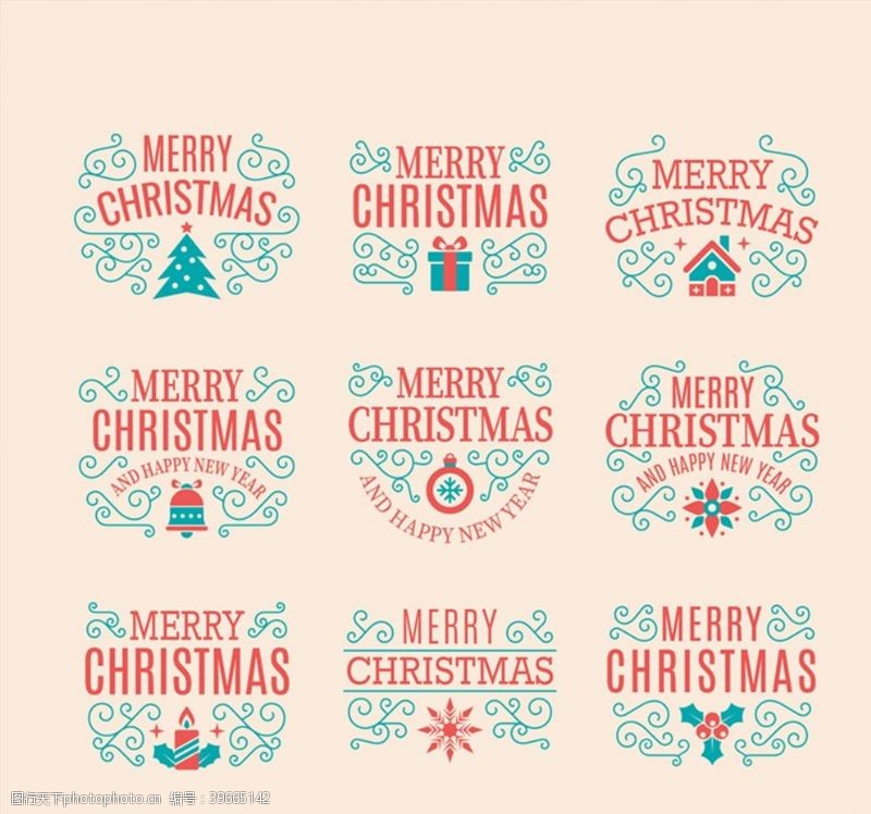 其他图标圣诞快乐花纹标签图片