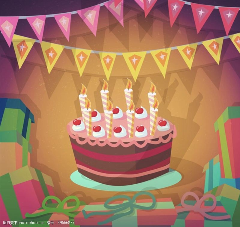 三角拉旗生日蛋糕贺卡图片