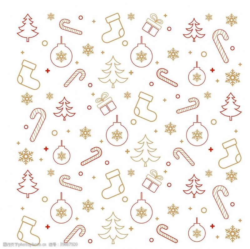雪花底纹矢量圣诞节底纹线描雪花手杖图片