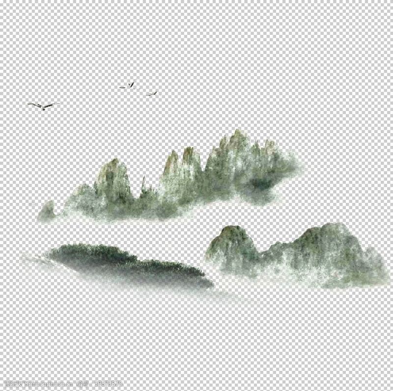 中国风笔刷水墨山水素材图片