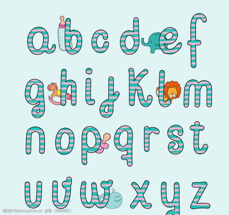 小动物字母婴儿风格英文字母图片