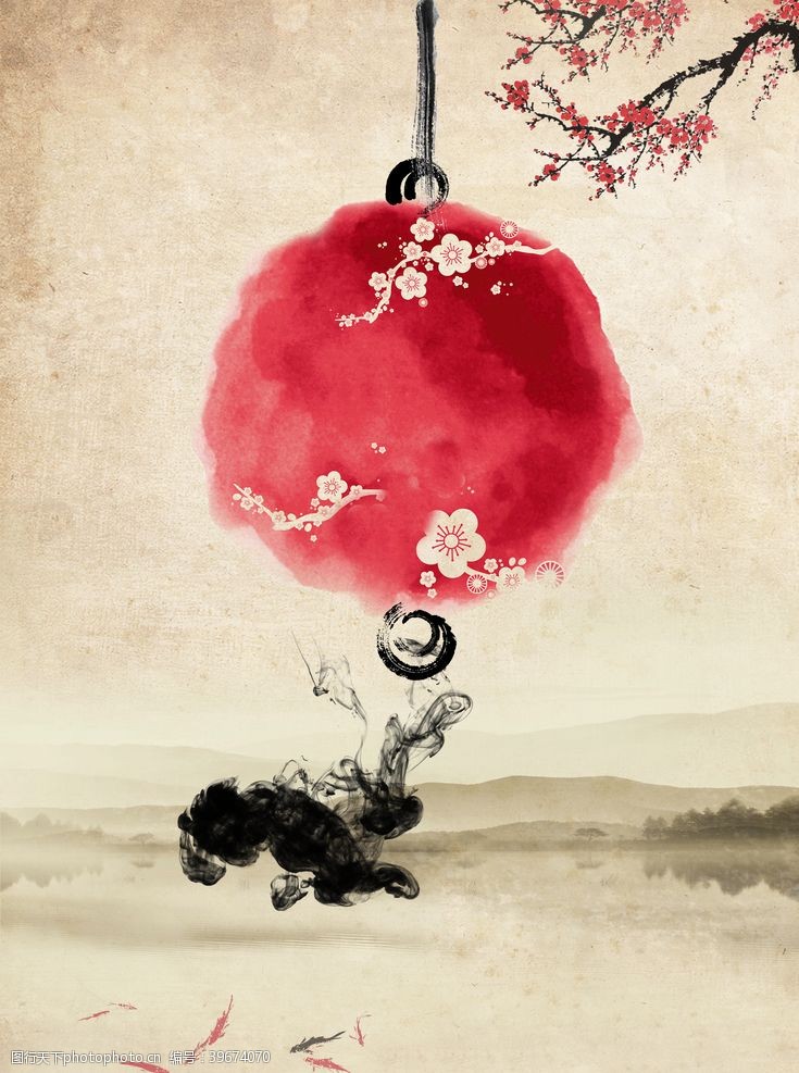 梅花手绘中国风背景水墨画背景图片