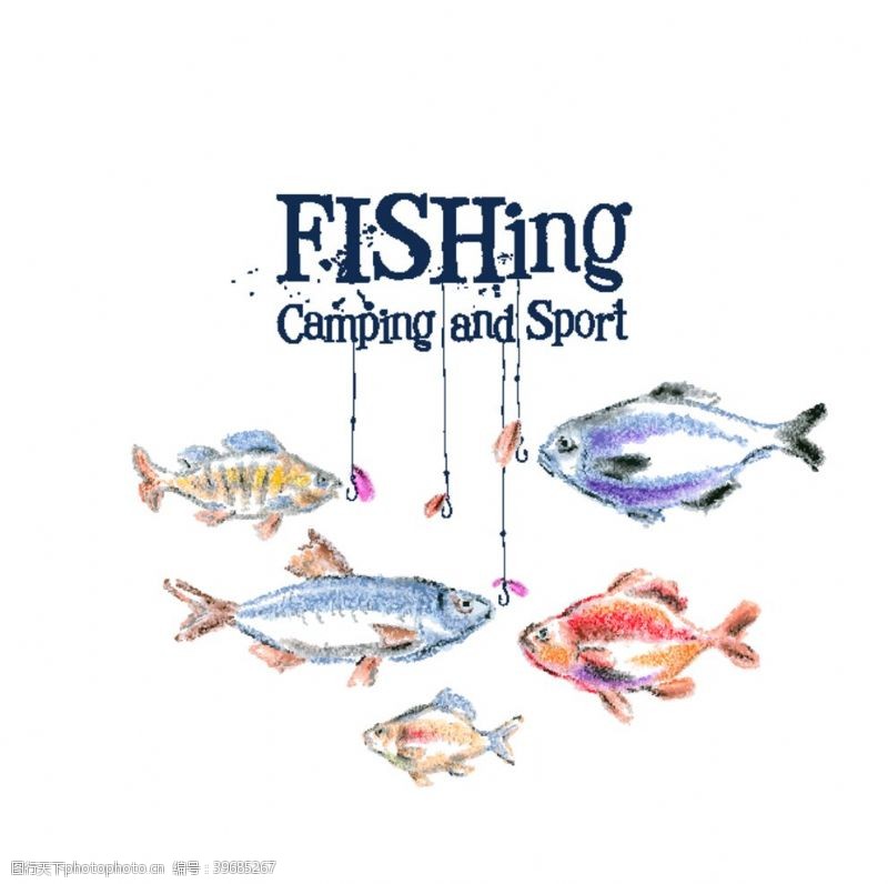 钓鱼运动彩绘钓鱼插画图片
