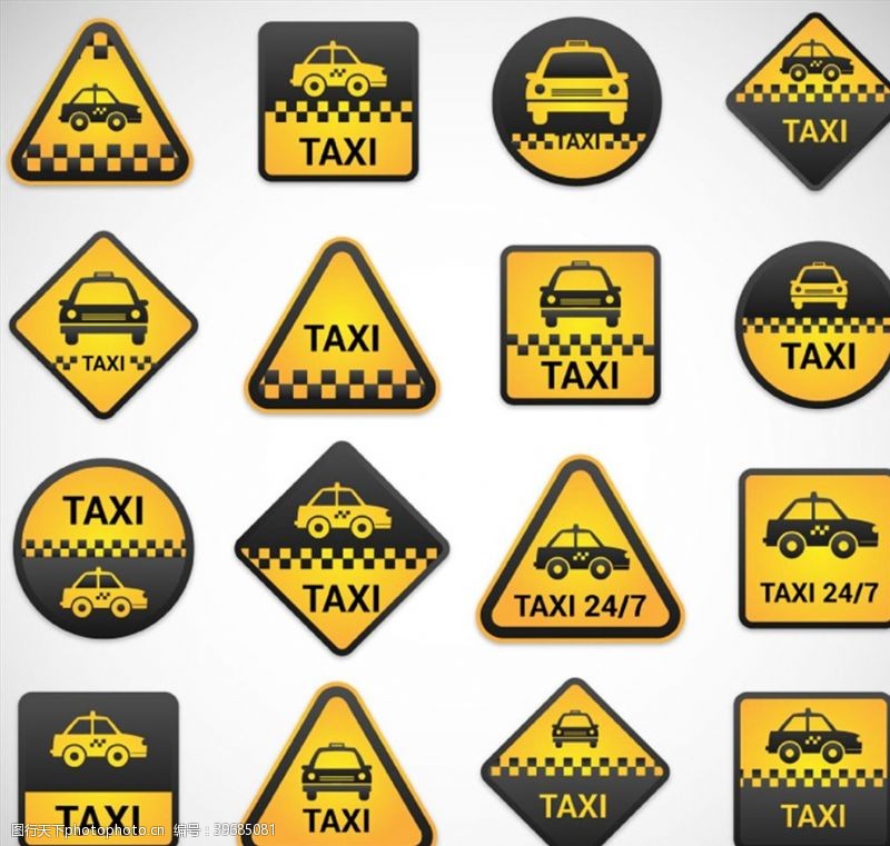 交通标识出租车标签矢量图片