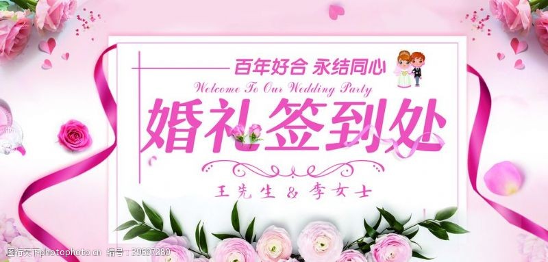 结婚展架广告婚礼签到背景图片