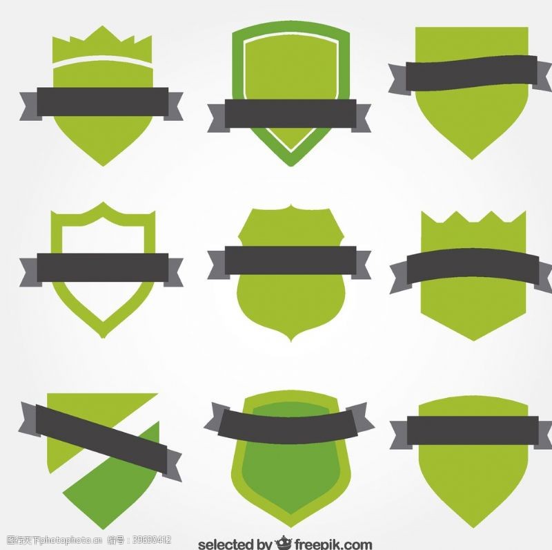 矢量徽章标签设计绿色丝带徽章图片
