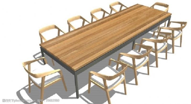 3d室内模型木制餐桌10座SU模型图片