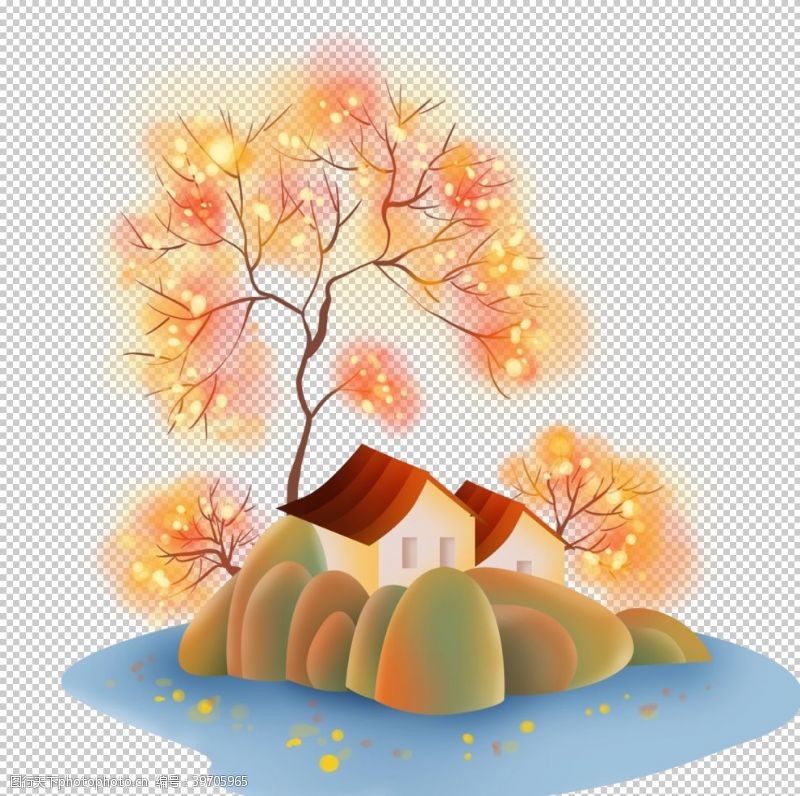 唯美卡通树秋天素材图片