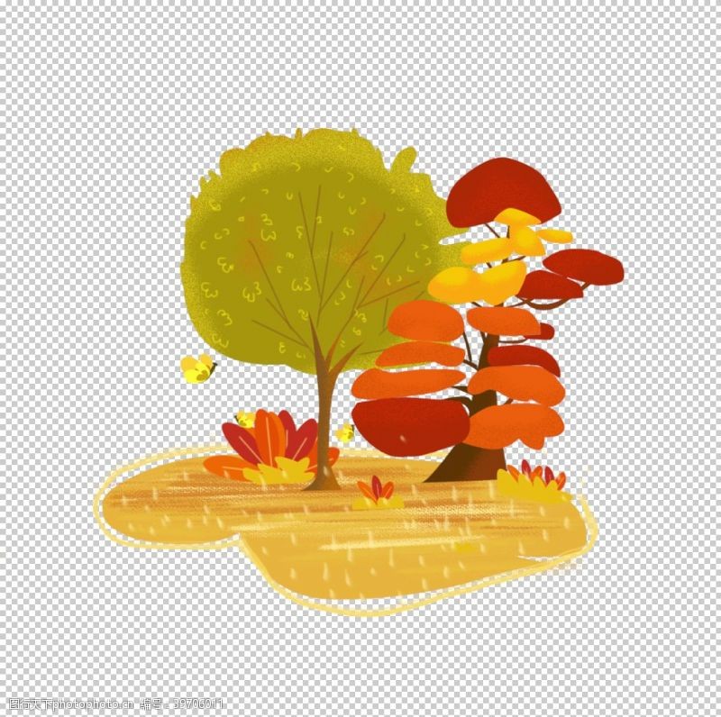 唯美卡通树秋天素材图片