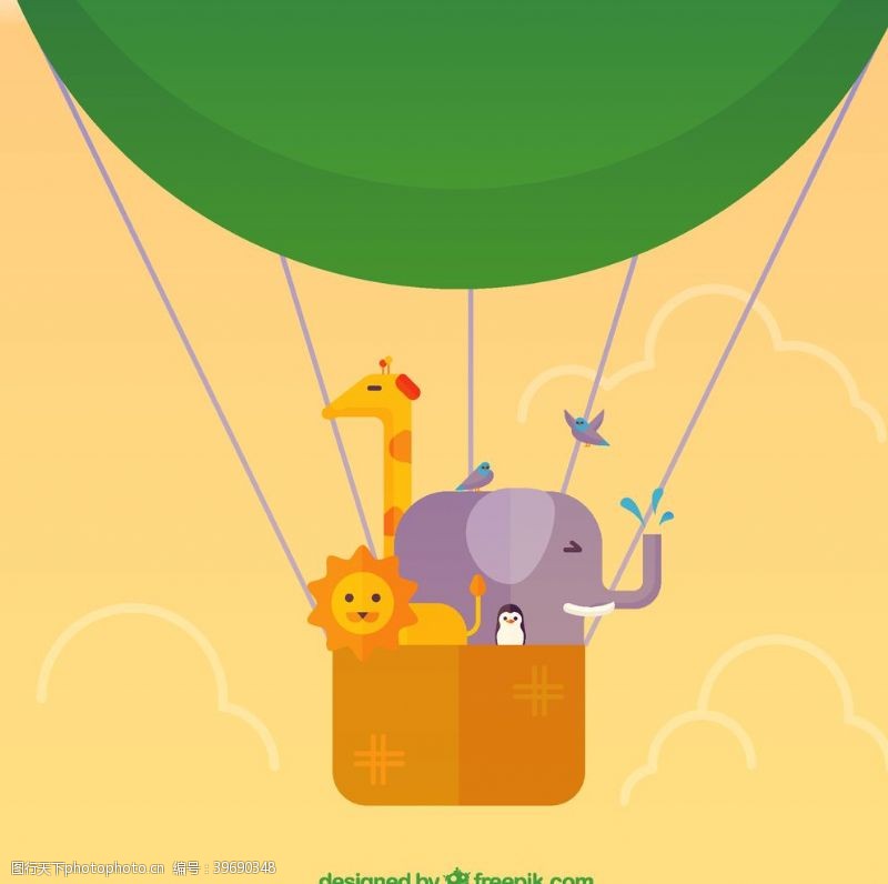 长颈鹿热气球里的动物图片