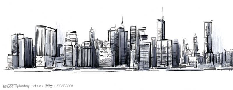 建筑轮廓手绘城市轮廓矢量图片