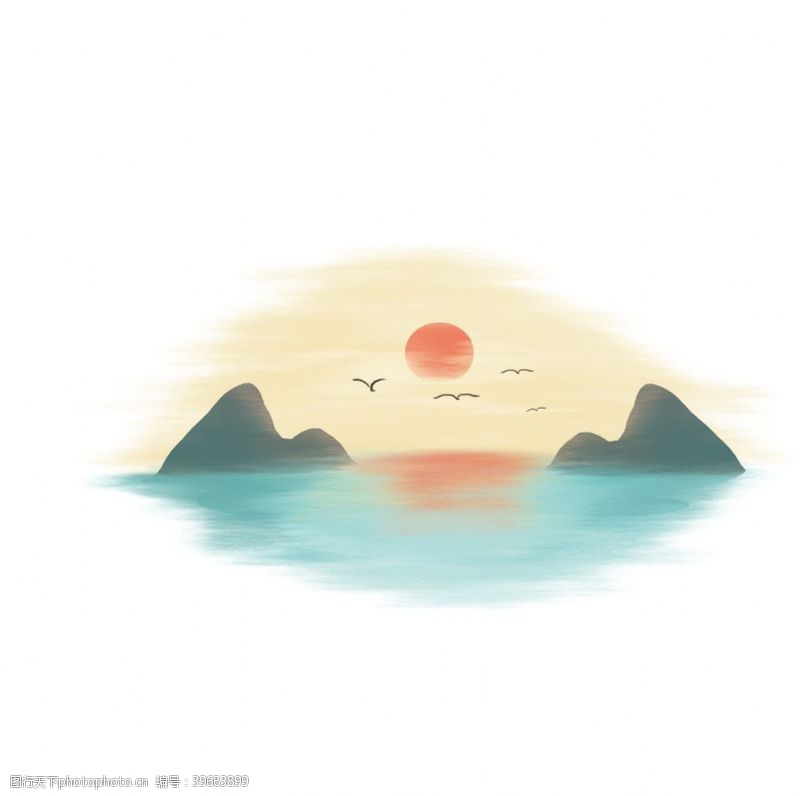 潮阳手绘卡通太阳日出元素图片
