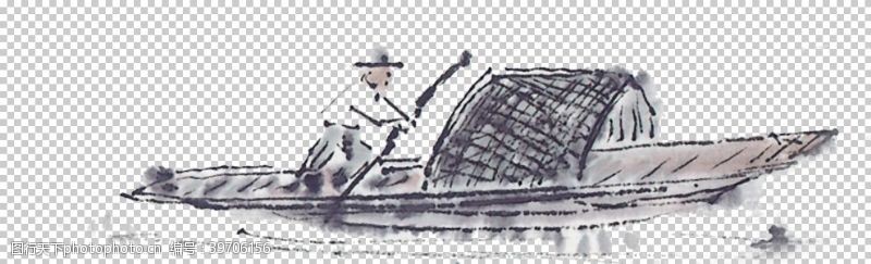 云南元素水墨渔船图片