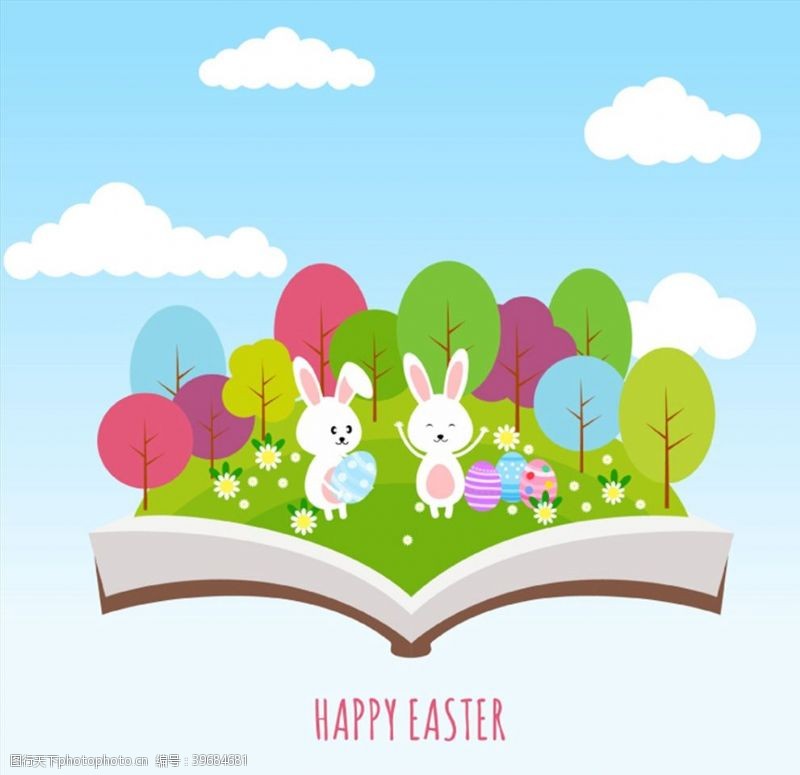 矢量书本兔子和彩蛋矢量图片
