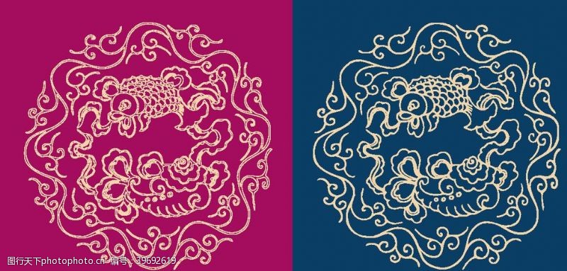 古典龙凤图案圆形底纹中国风传统图片
