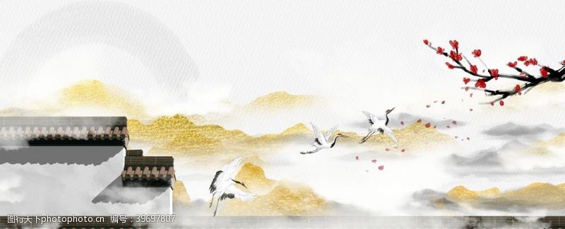 青花瓷花纹中国风水墨背景水彩水墨图片