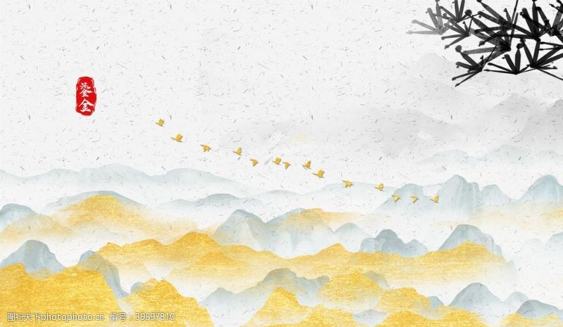 山水画中国风水墨背景水彩水墨图片