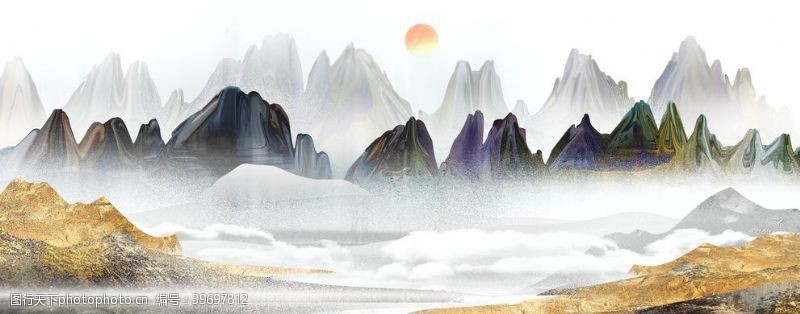 青花瓷花纹中国风水墨背景水彩水墨图片