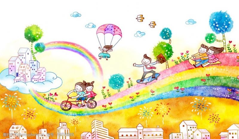 儿童节快乐儿童节水彩插画图片