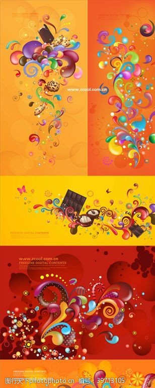 韩国元素花纹红色黄色缤纷花纹图案图片