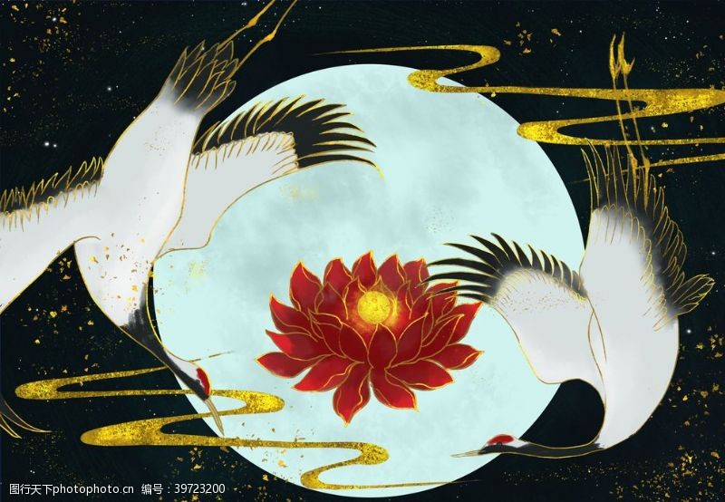 传统花朵仙鹤花朵复古传统背景海报素材图片