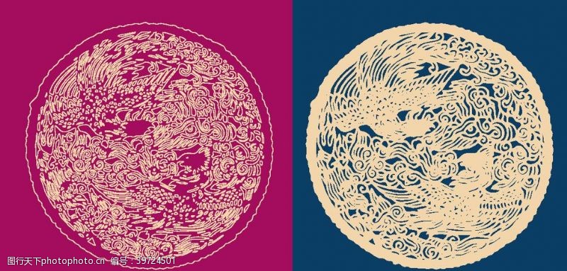古典龙凤图案圆形底纹中国风矢量纹饰图片