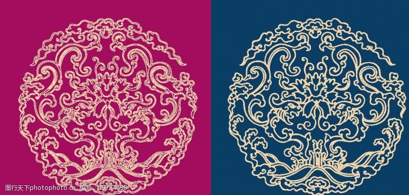 青花瓷花纹圆形底纹中国风矢量纹饰图片
