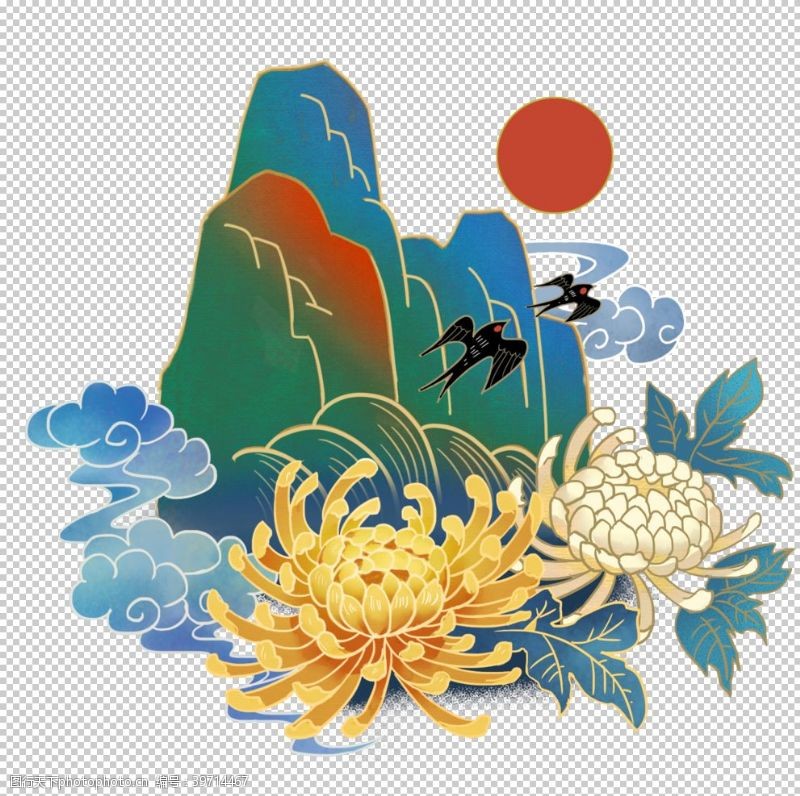 手绘古代建筑中国风插画图片