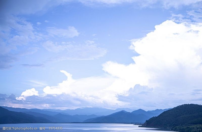 自然风光白云湖面远山图片