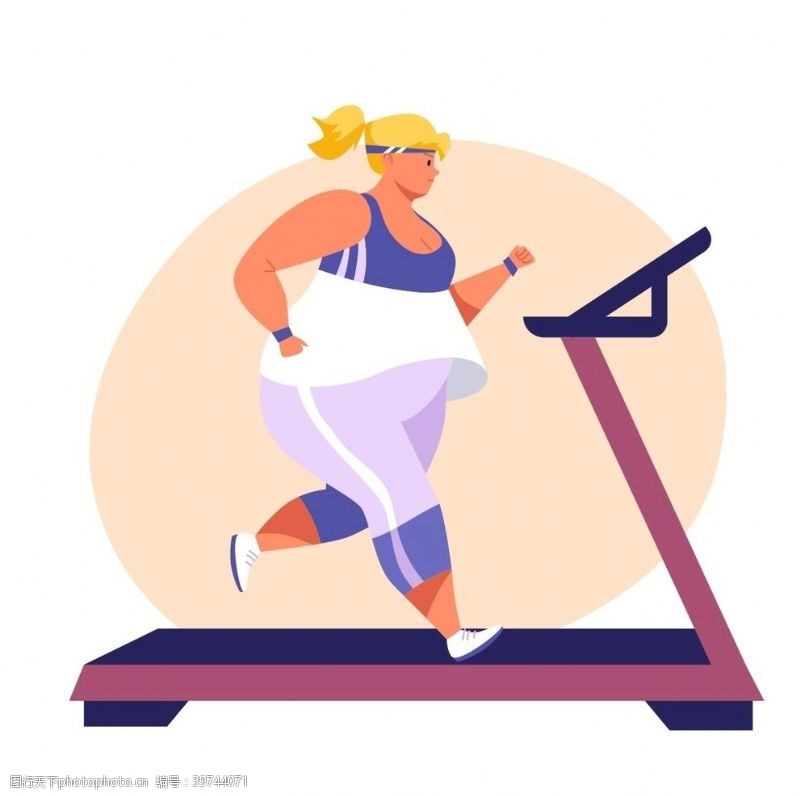 跑步女孩扁平化胖女生生活插画图片