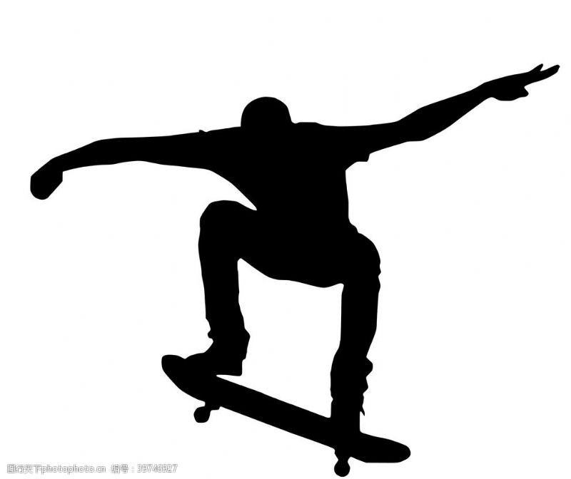 年轻滑板运动剪影图片